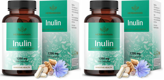 Front view of HERBAMAMA Inulin Powder Capsules 1200mg pack of 2