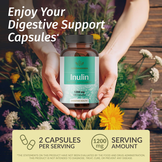 Side view of HERBAMAMA Inulin Powder Capsules 1200mg pack of 2