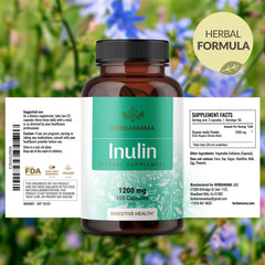 Vegan and Non-GMO labeling on Herbamama Inulin capsules