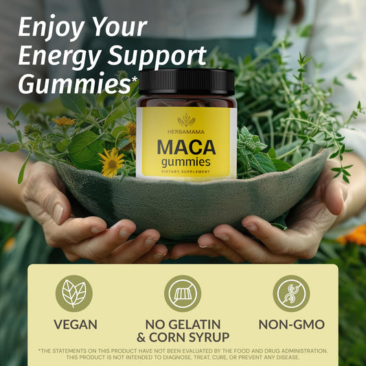 Packaging for HERBAMAMA Maca Root Gummies Pack of 2