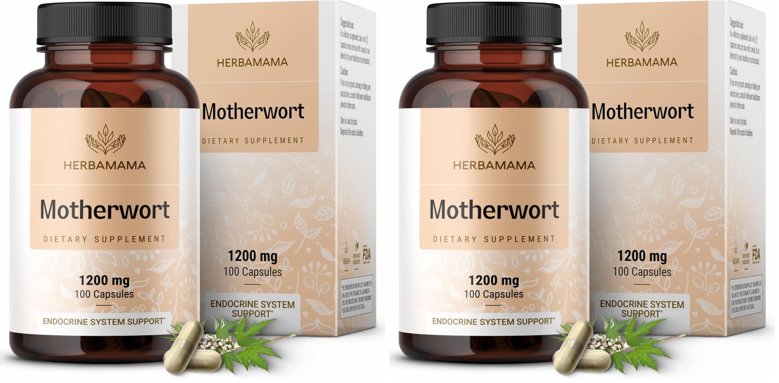 Herbamama Motherwort capsules 1200mg per pack – front view