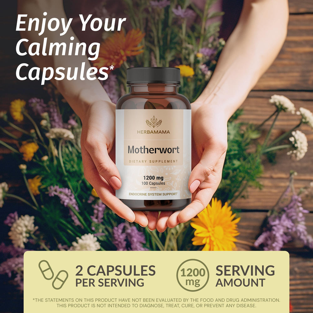 Herbamama Motherwort capsules – bottle side view