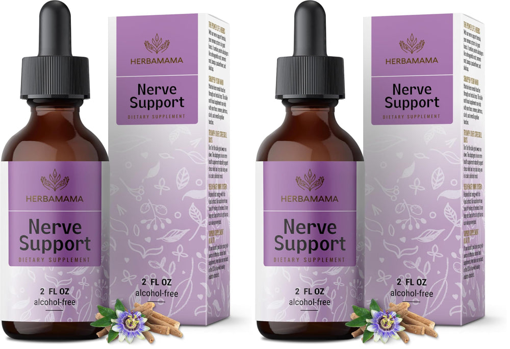 Herbamama Nerve Support bottle and packaging on white background