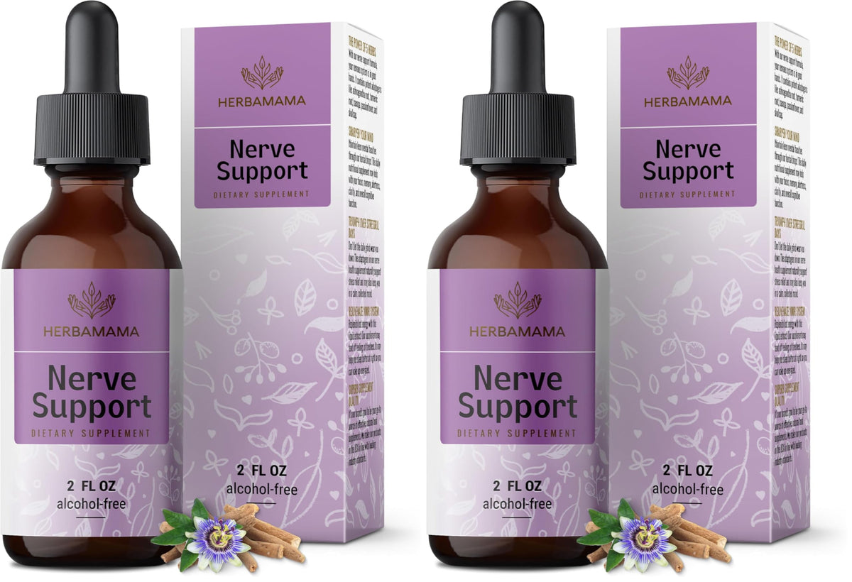 Herbamama Nerve Support bottle and packaging on white background