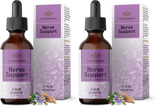 Herbamama Nerve Support bottle and packaging on white background