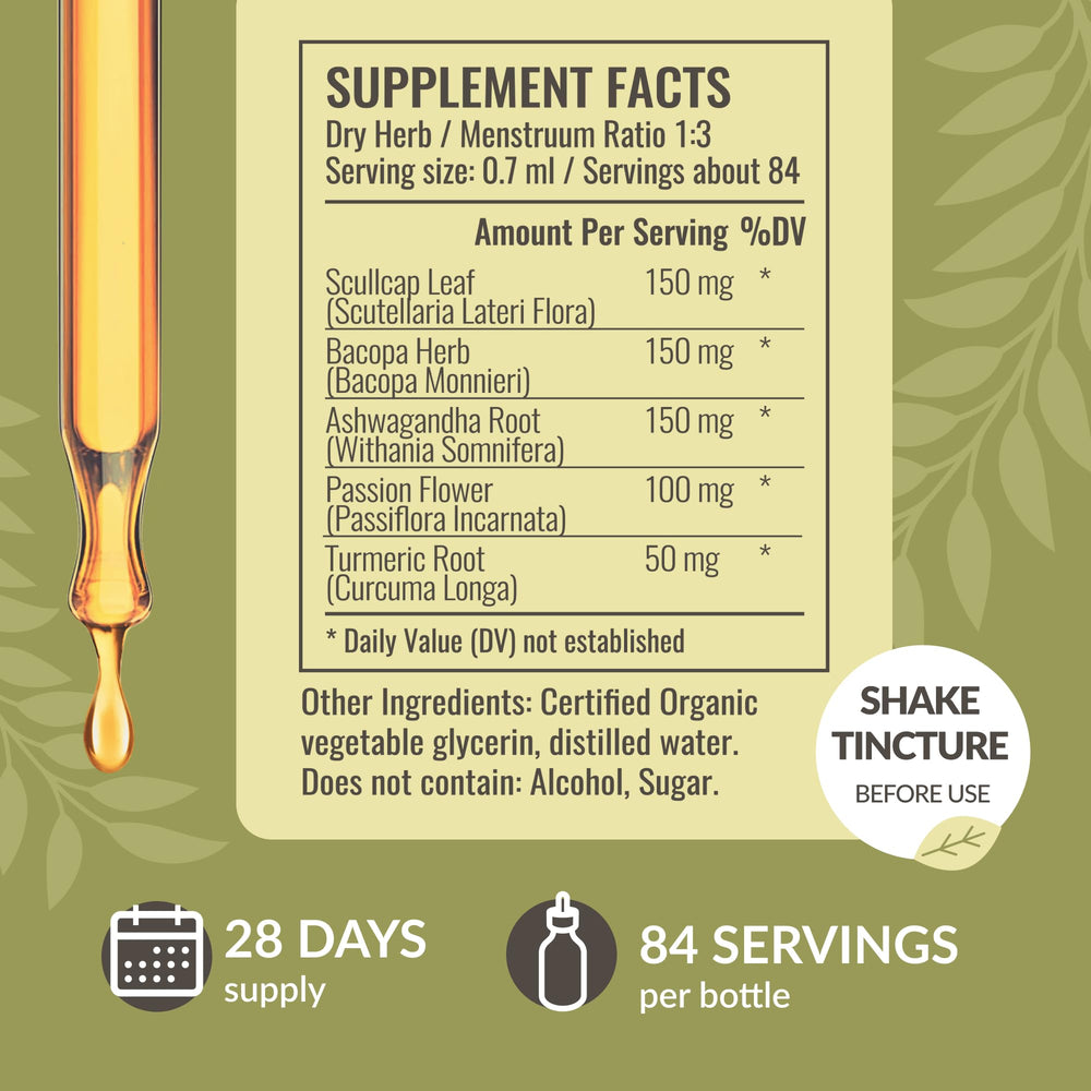 Pouring Herbamama Nerve Support liquid into a glass