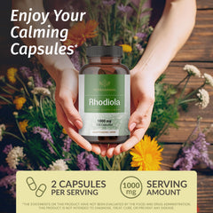 Close-up of Rhodiola Rosea capsules inside a bottle