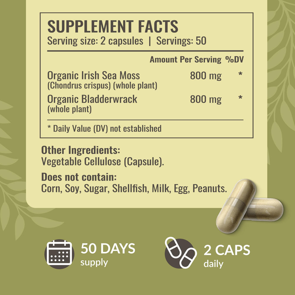 Three-ingredient formula: sea moss, bladderwrack, vegetable capsule
