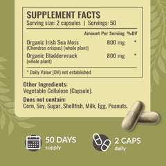 Three-ingredient formula: sea moss, bladderwrack, vegetable capsule