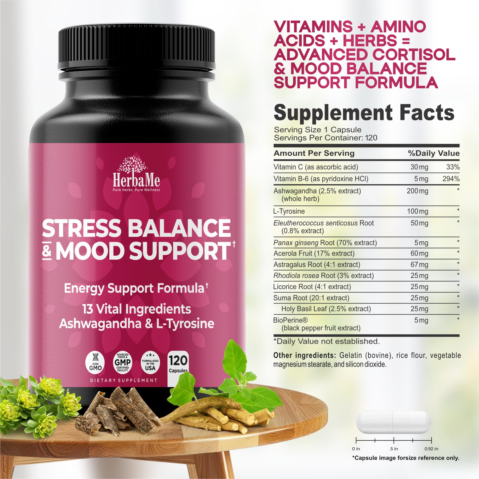 Supplement facts showing Vitamin C and Vitamin B6
