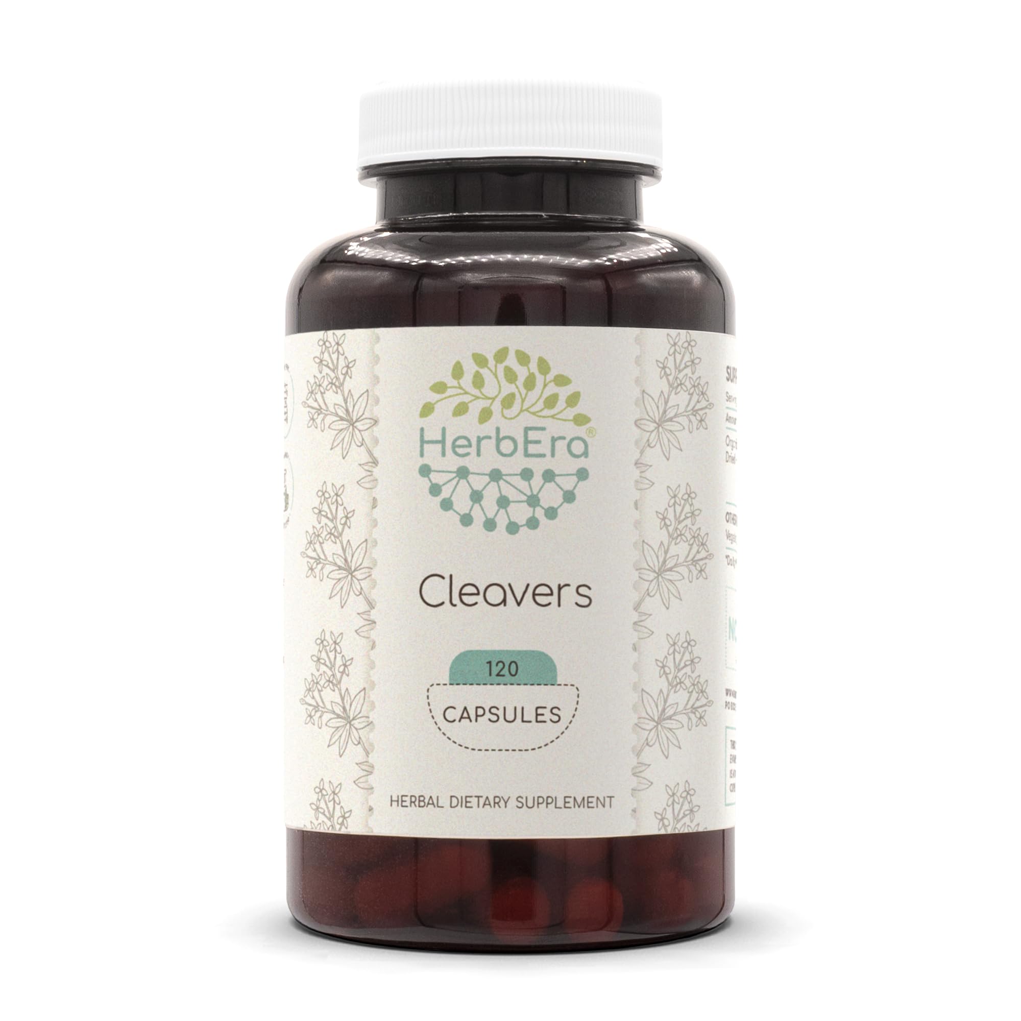 Bottle of HerbEra Cleavers 120 Capsules with label