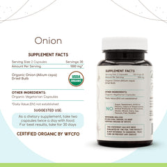Ingredients and supplement facts card for Herbera Onion capsules