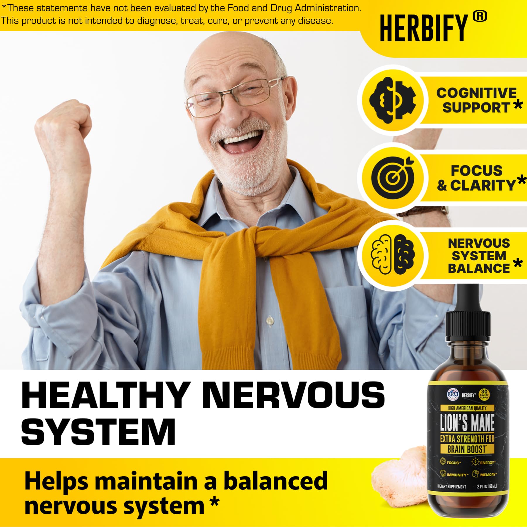 Close-up of glass dropper with Lions Mane tincture