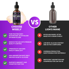 USA-made Herbify Lions Mane tincture bottle on counter