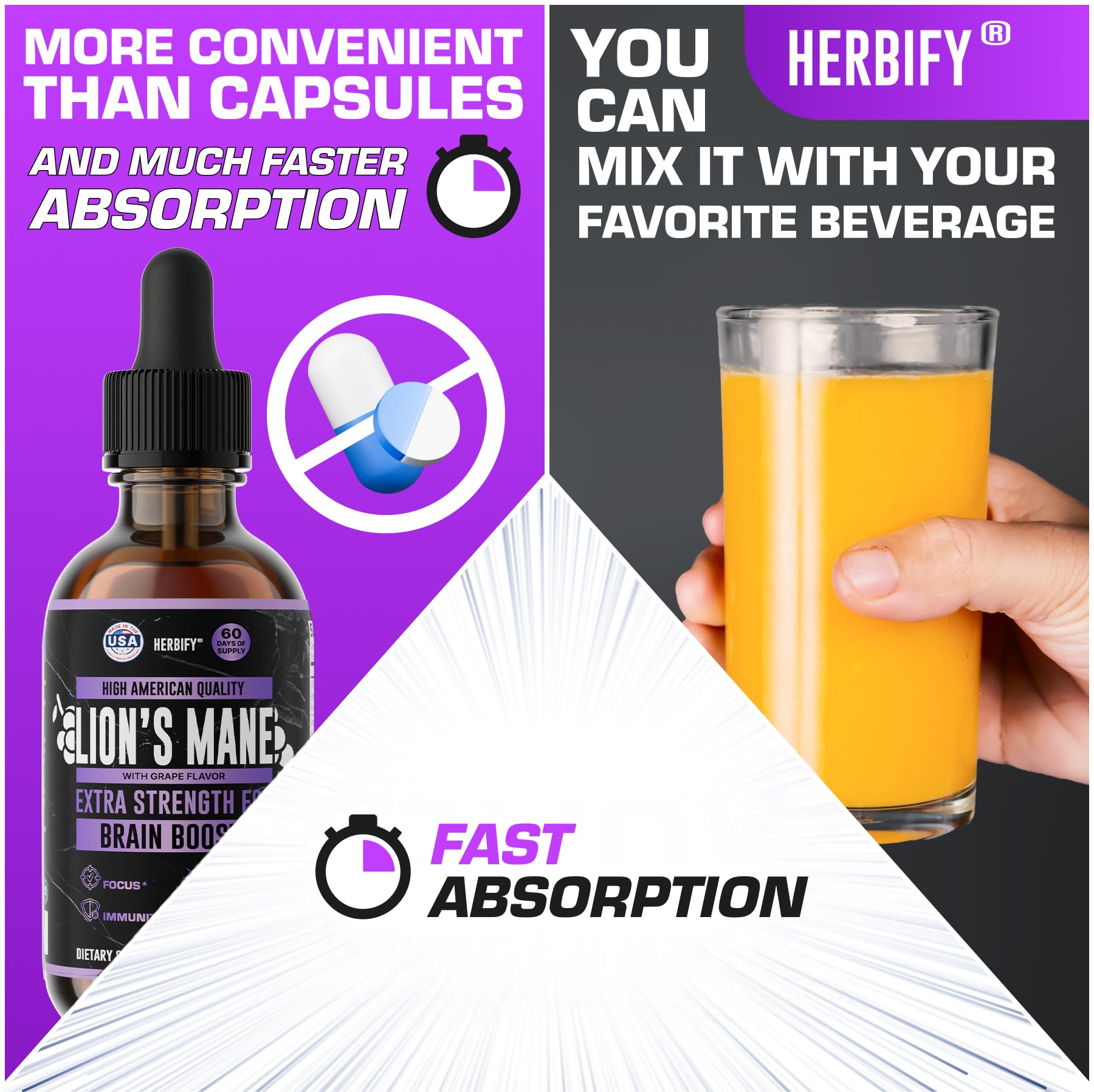 Illustration of brain and immune system benefits from Lions Mane