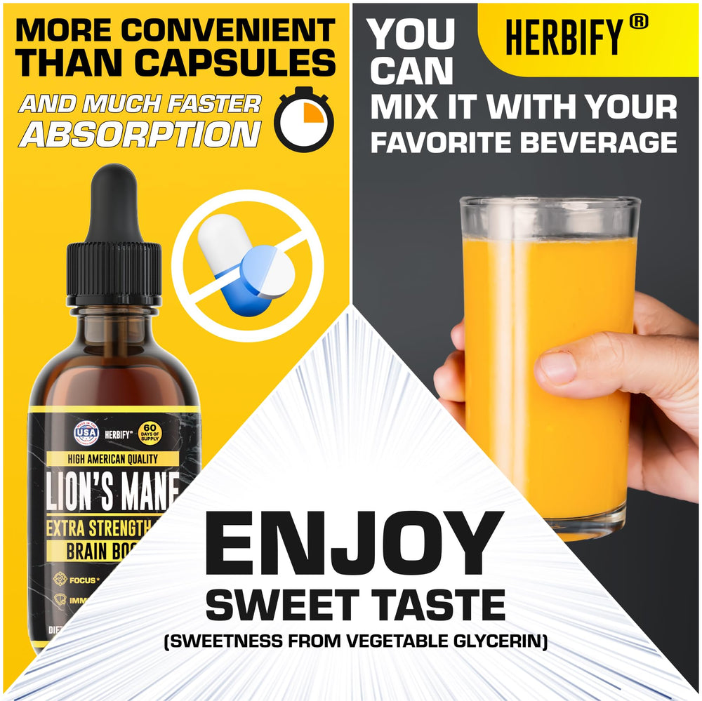 USA-made Herbify Lions Mane supplement packaging