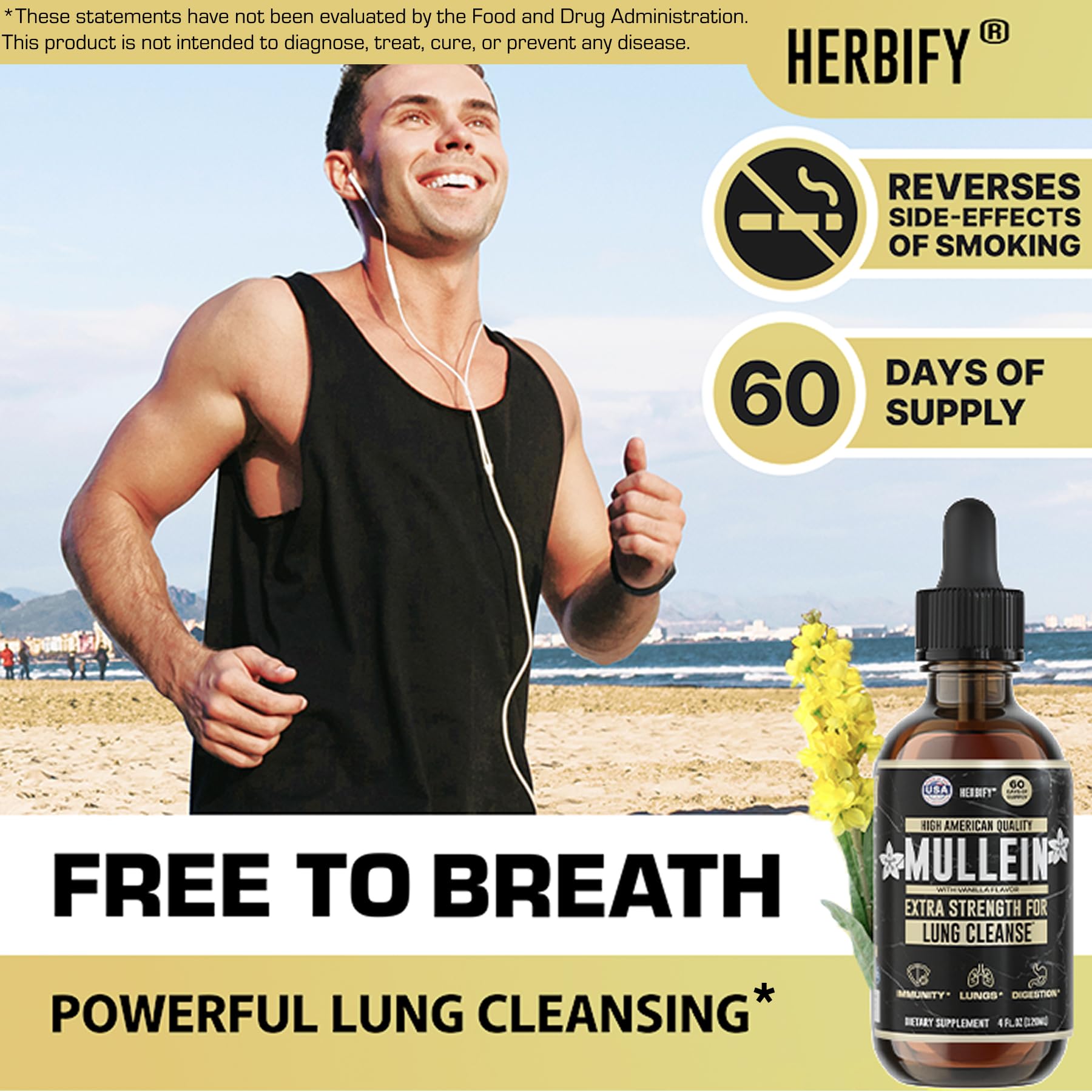 Bottle of HERBIFY Mullein Drops vanilla flavor