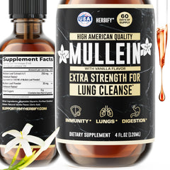 HERBIFY Mullein Drops bottle shows vanilla flavor for breathing support.