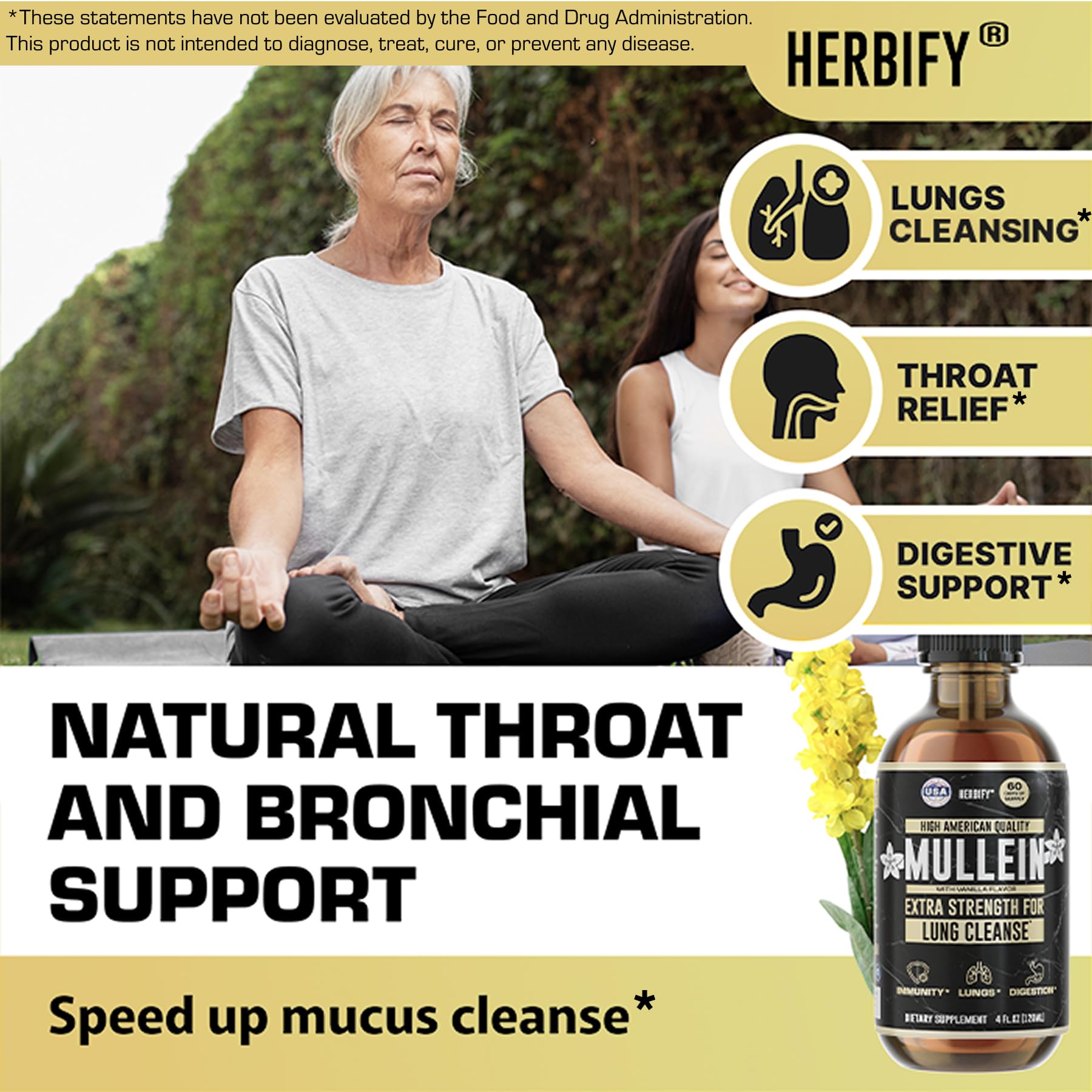 HERBIFY Mullein Drops liquid texture close-up highlights easy blending with water.