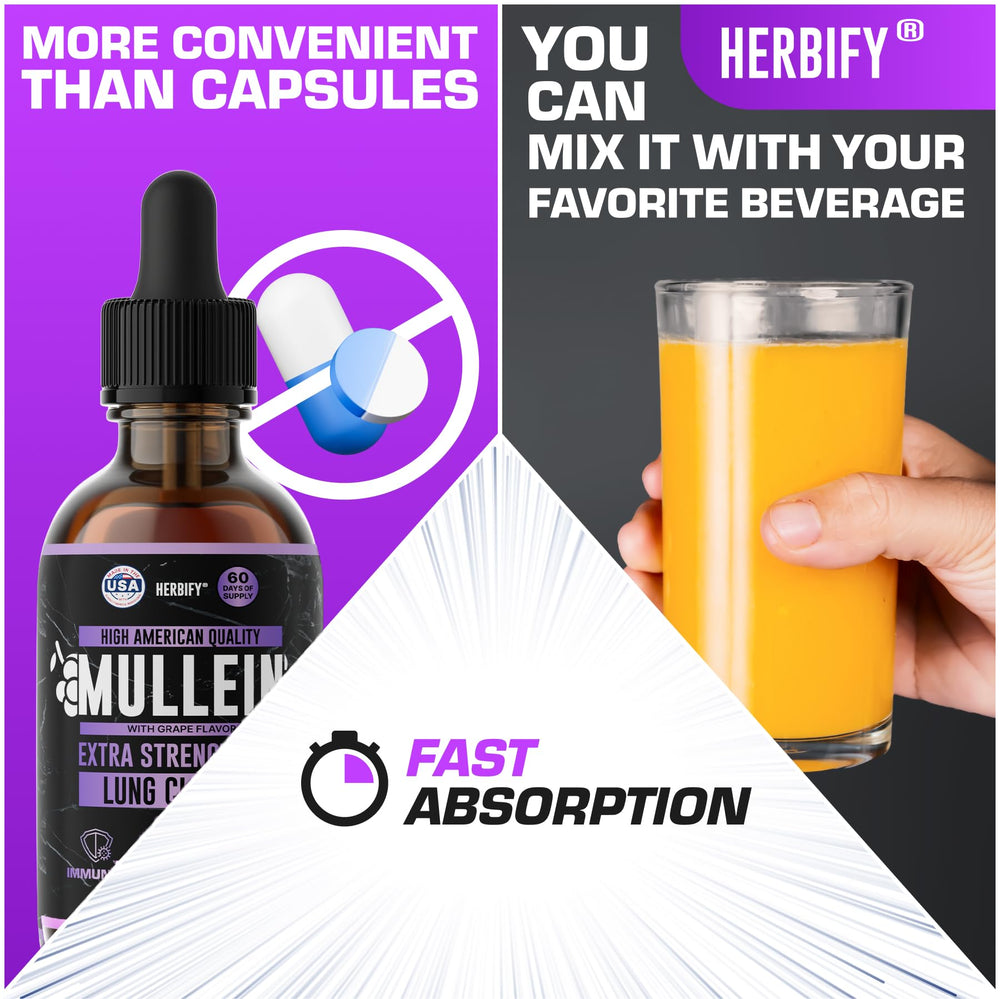 HERBIFY Mullein Drops liquid format supports quick uptake.