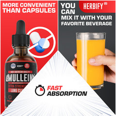 HERBIFY Mullein Drops lung cleansing concept with natural leaf imagery