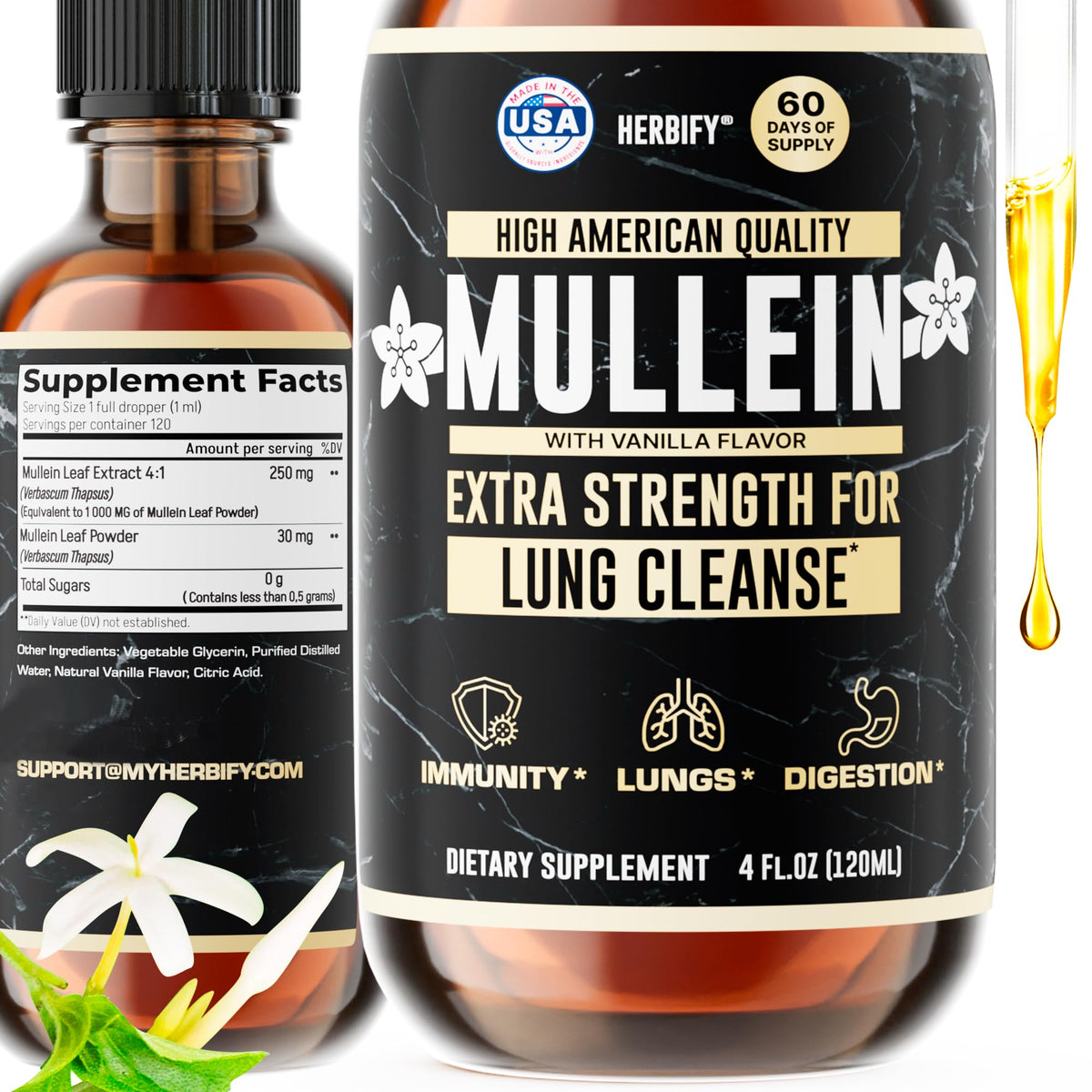 HERBIFY Mullein Drops vanilla 4oz bottle - hero image