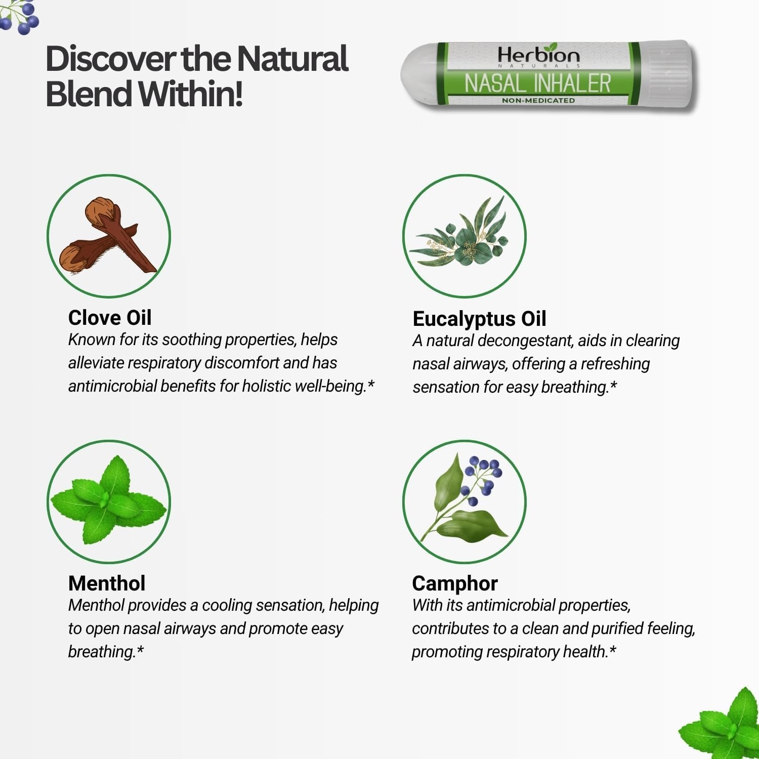 HERBION Naturals Nasal Inhaler menthol essence provides ultra-cooling sensation for fast breathing relief