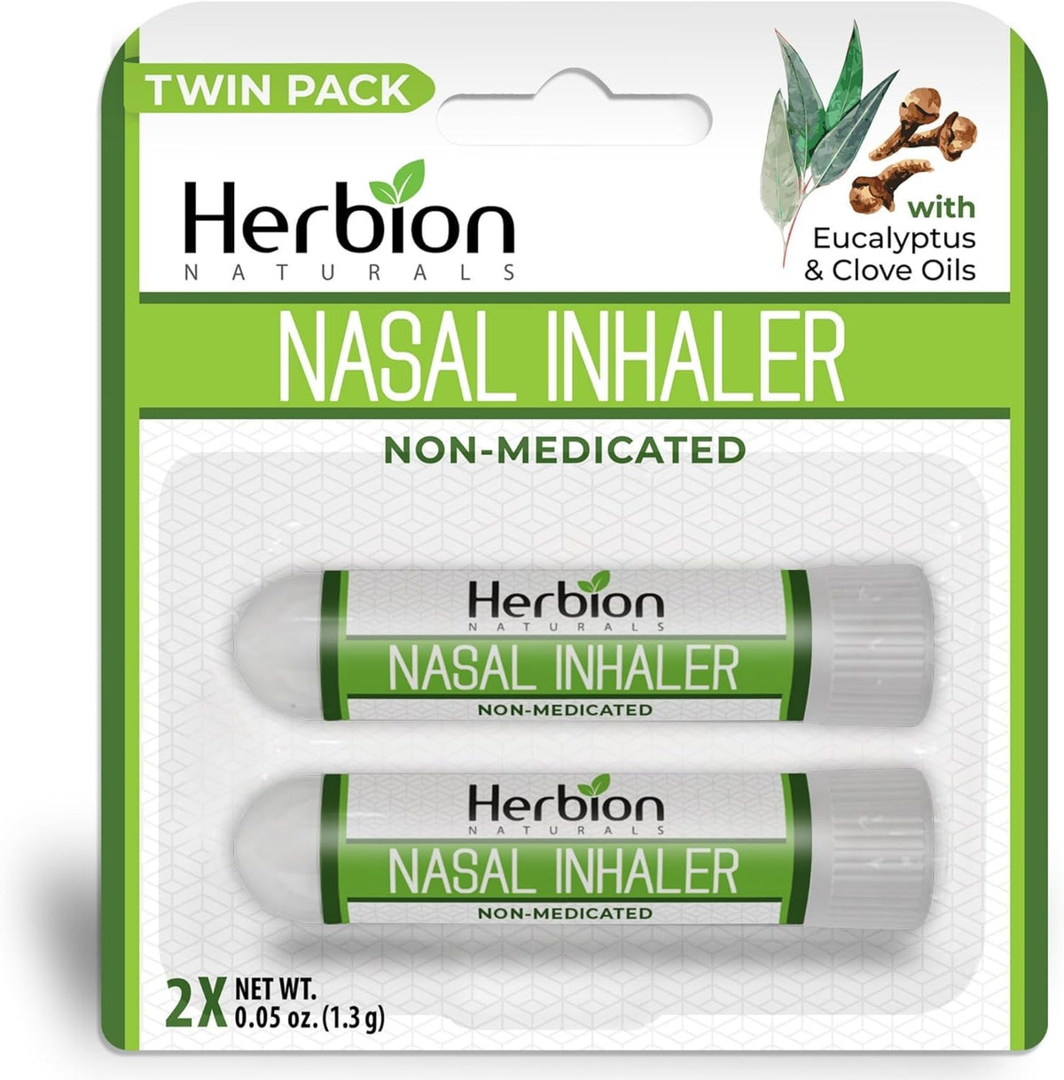 HERBION Naturals nasal inhaler two-pack close-up for quick relief