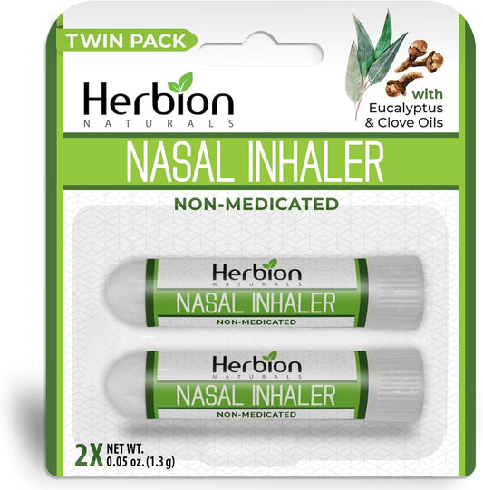 HERBION Naturals nasal inhaler two-pack close-up for quick relief