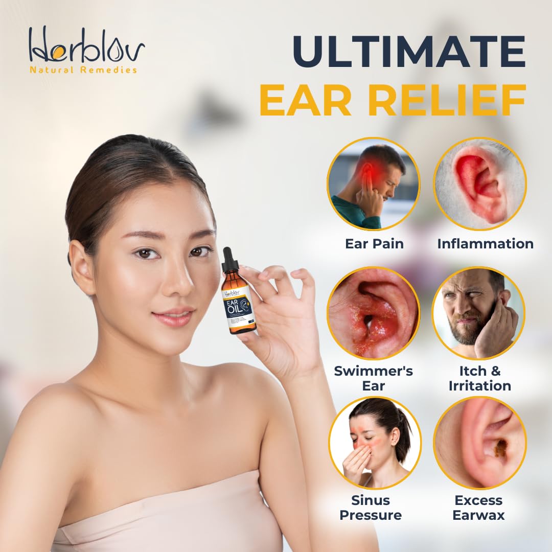 Herblov ear oil dropper ready for precise pours, helping gentle relief after swimming.