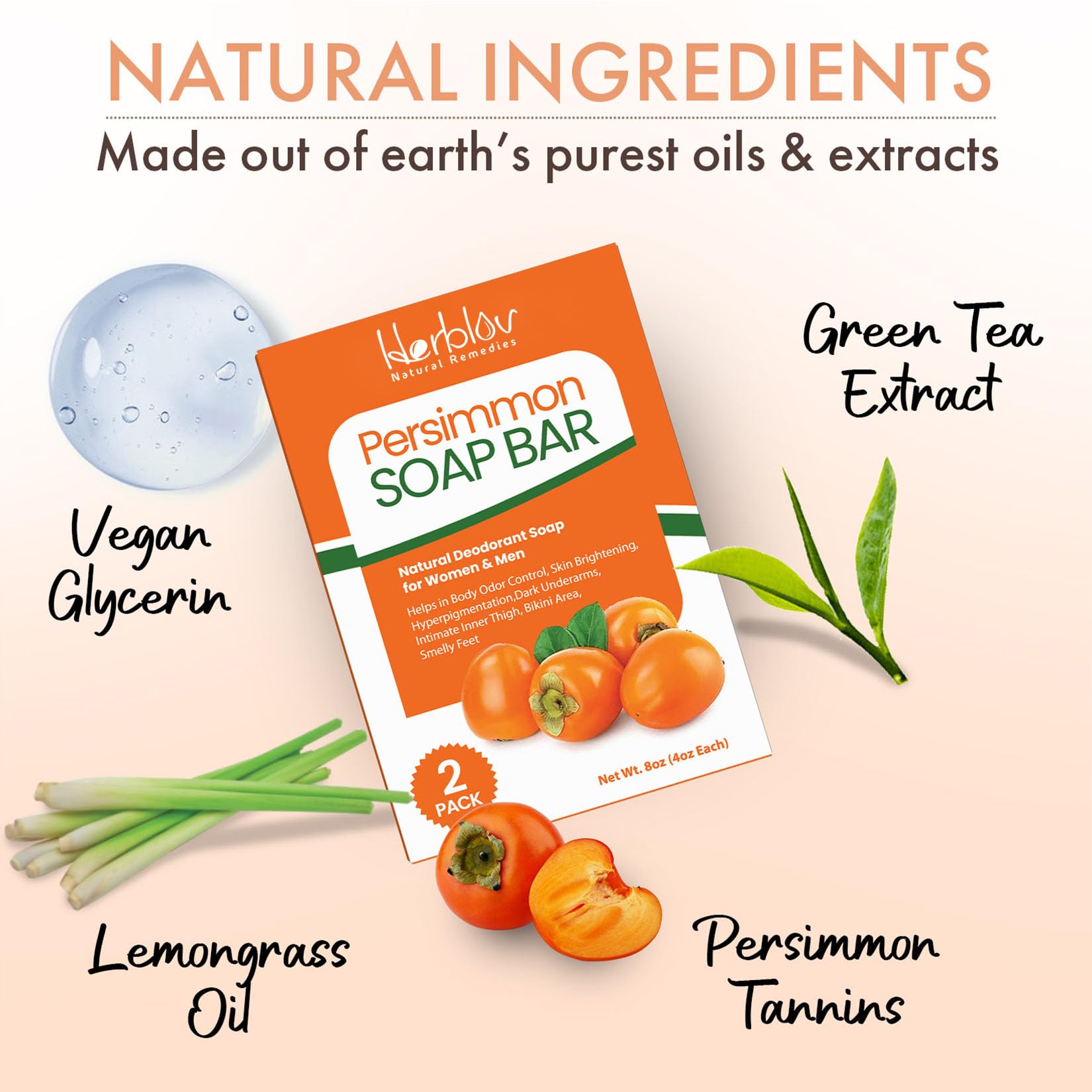Herblov Persimmon soap bar in a modern bathroom for daily refreshing cleanse.