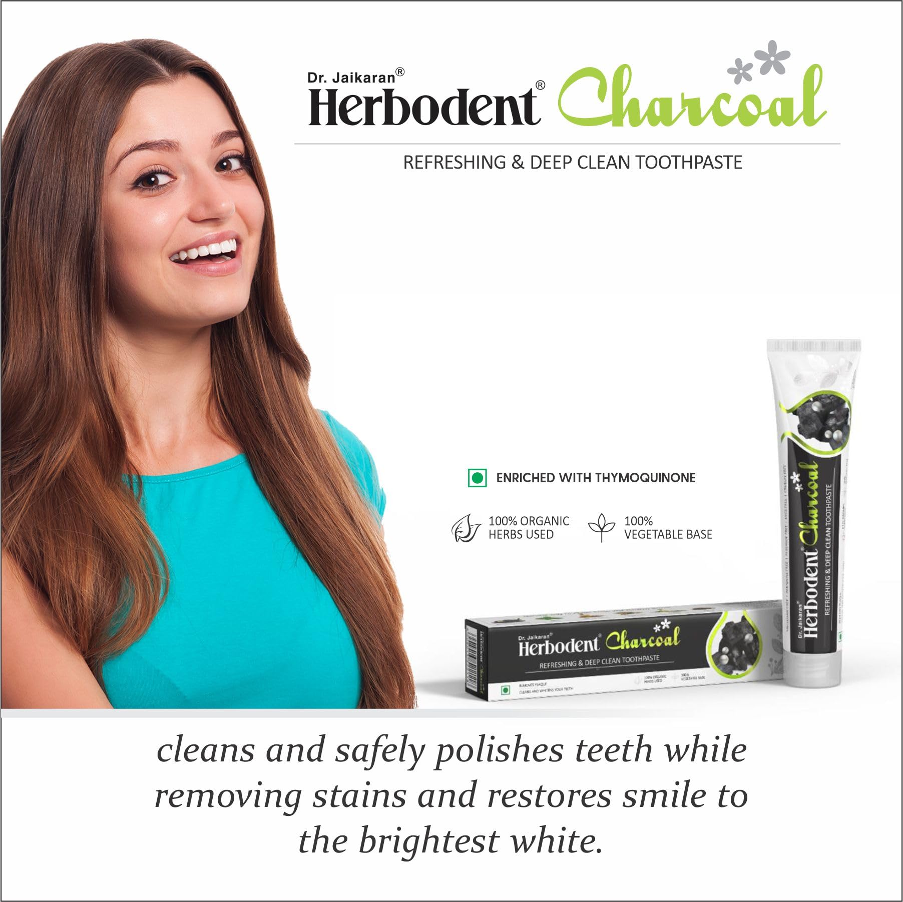 Illustration showing enamel-friendly charcoal toothpaste