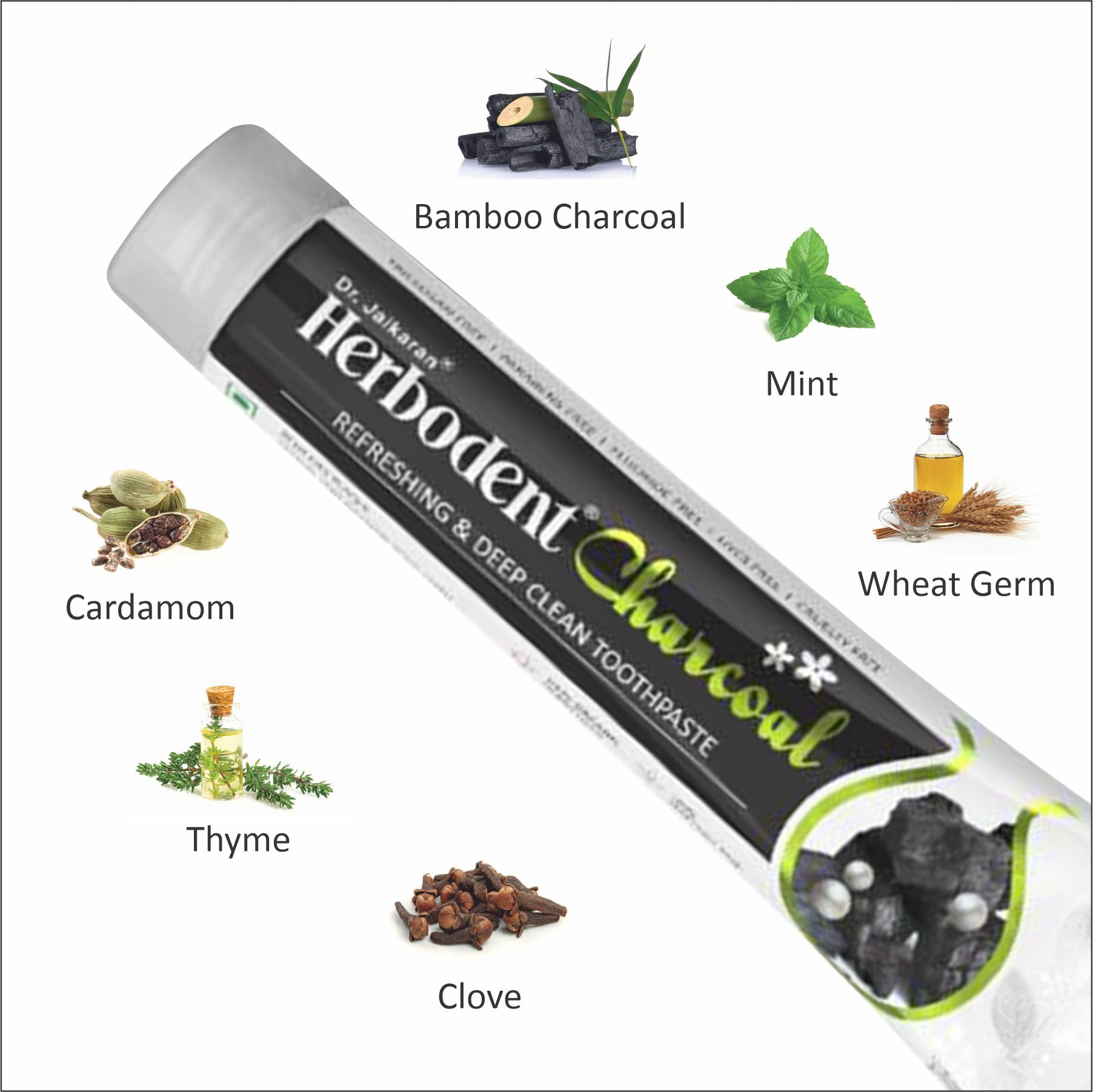 Toothpaste with organic herbs wheat germ thyme and clove