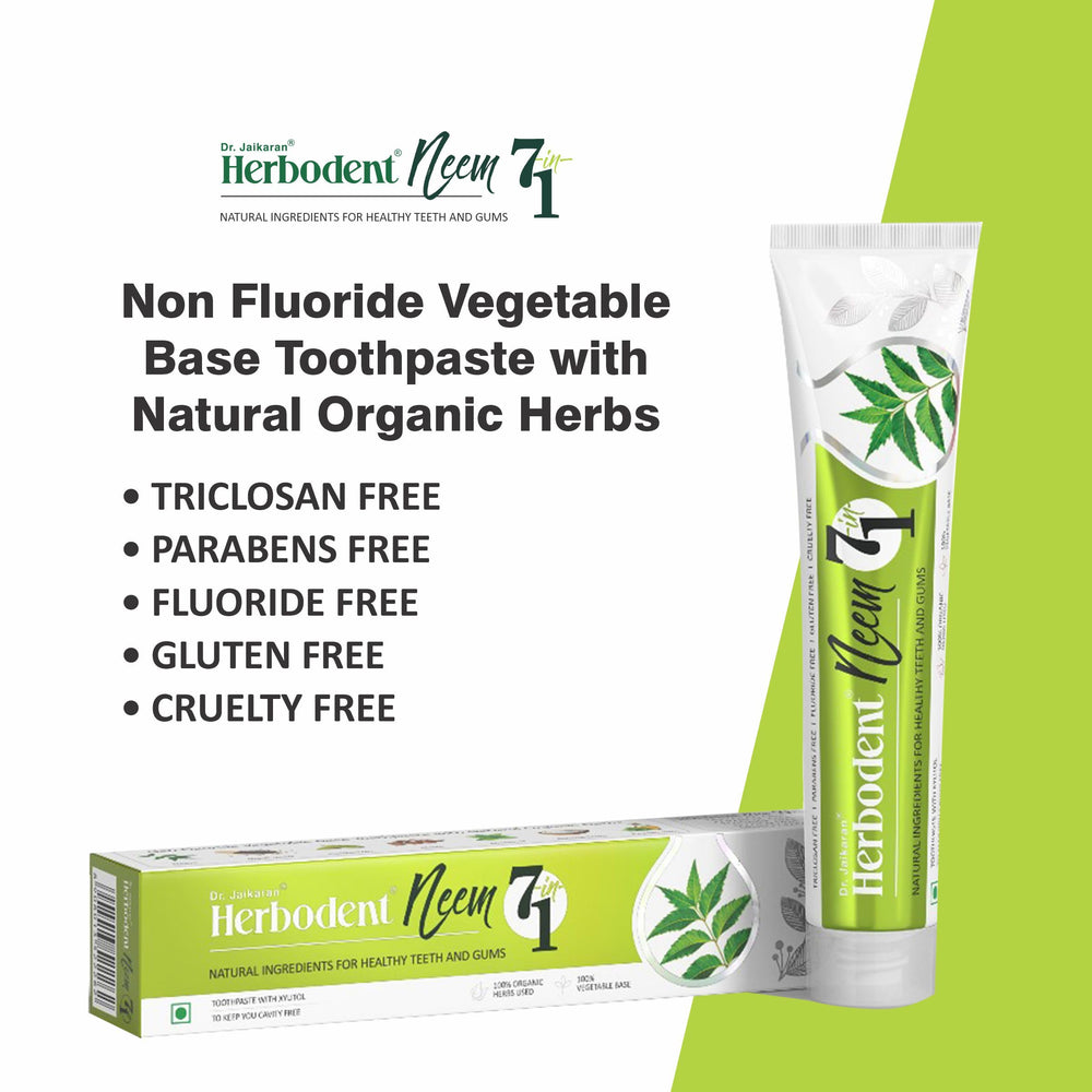 Back packaging of Herbodent Neem 7 in 1 Toothpaste Pack of 6