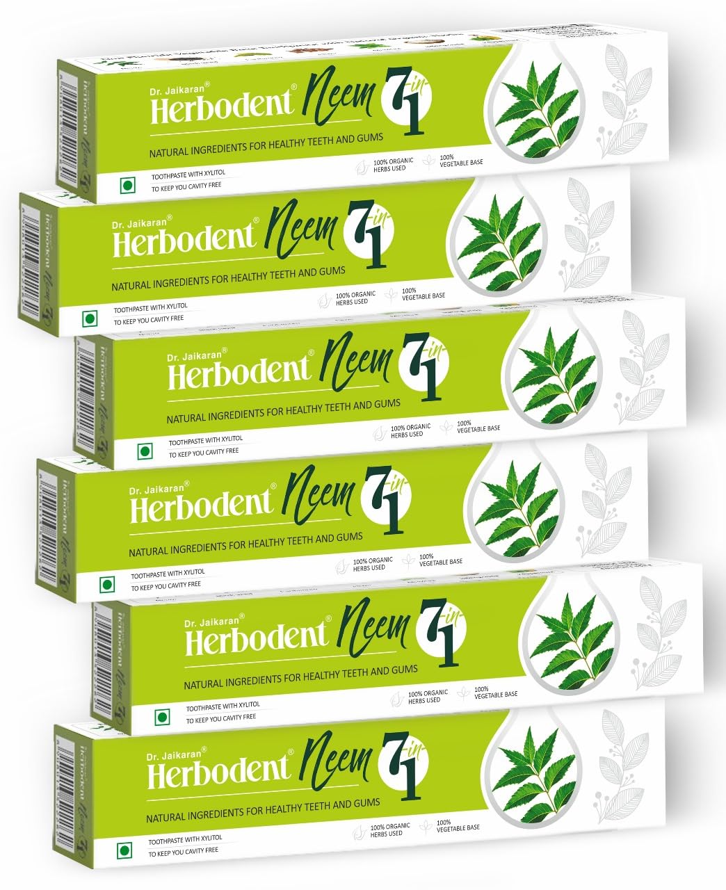 Front view of Herbodent Neem 7 in 1 Toothpaste 6.53 oz; Pack of 6