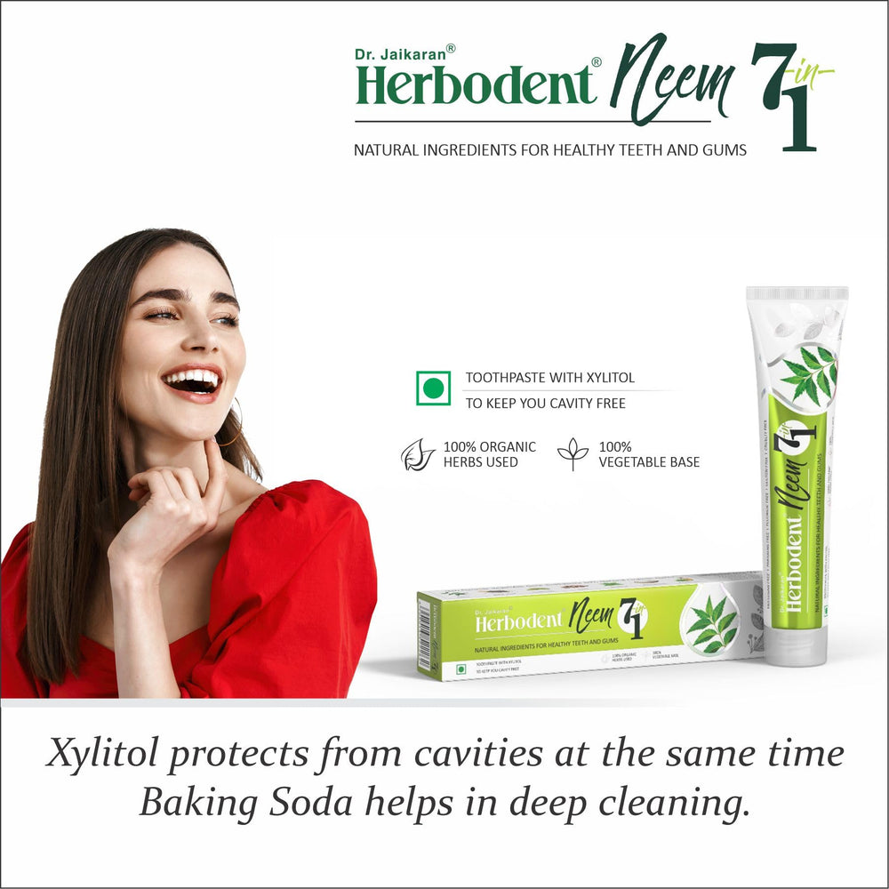 Herbodent Neem 7 in 1 Toothpaste packaging label