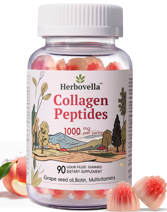 Herbovella Marine Collagen Gummies bottle with peach flavor