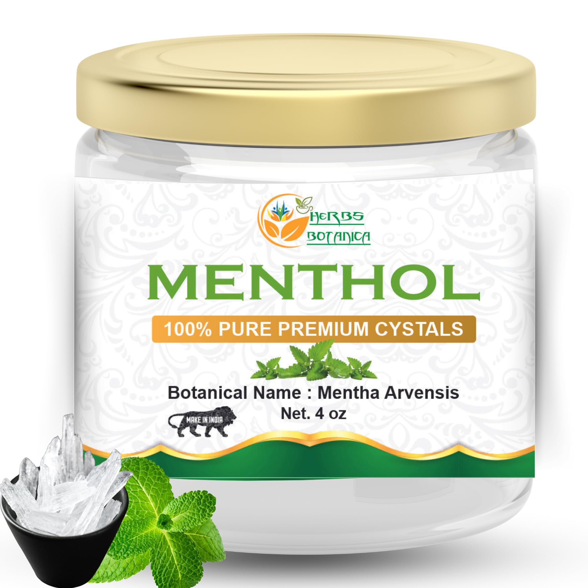 Herbs Botanica Menthol Crystals in a 4 oz jar