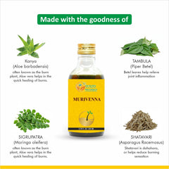 Close-up of Murivenna oil texture and ingredients