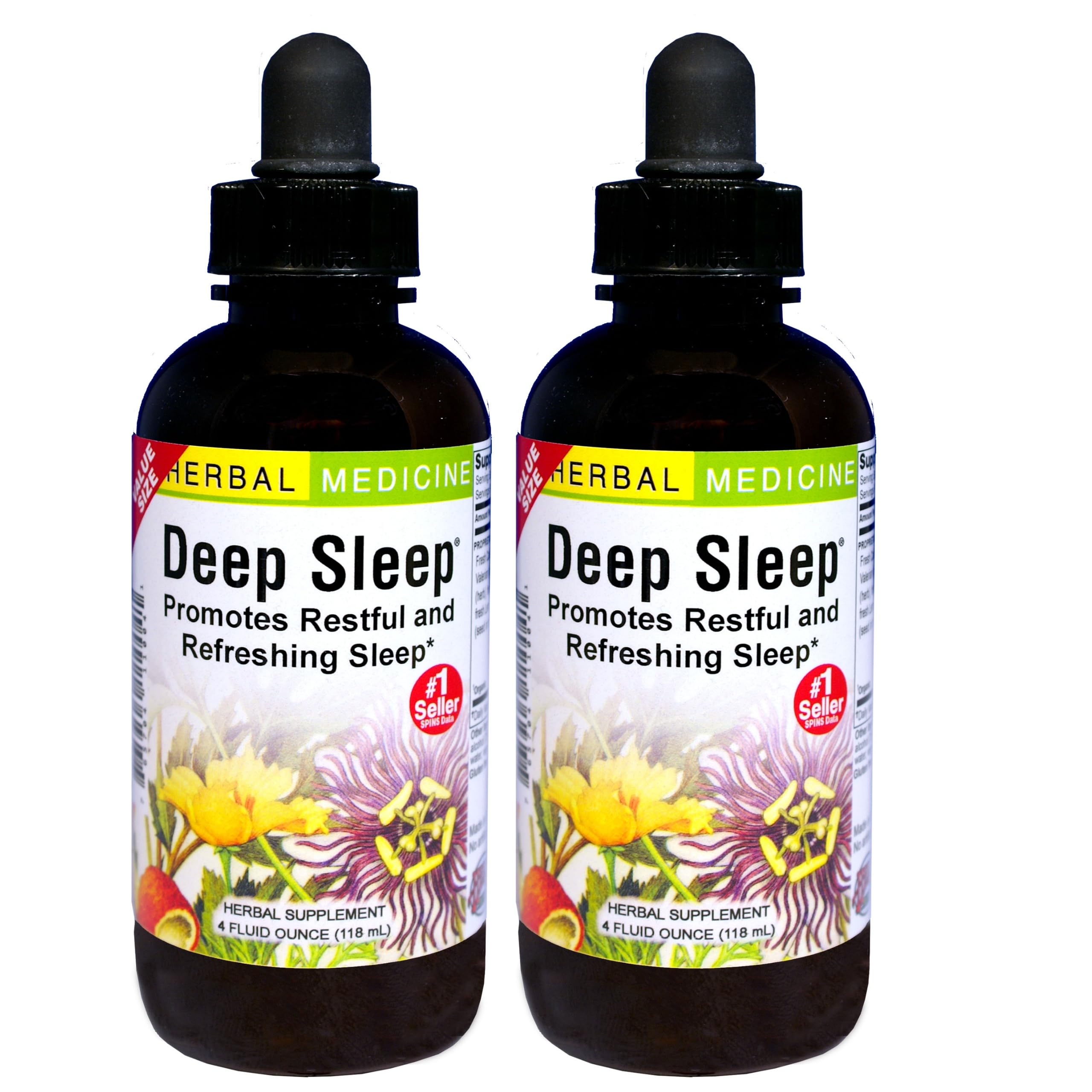 Herbs Etc. Deep Sleep bottle with pour showing calming herbal blend for nightly use