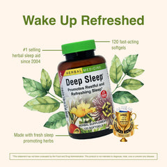 Herbs Etc. Deep Sleep Softgels visual with passionflower, chamomile, lemon balm