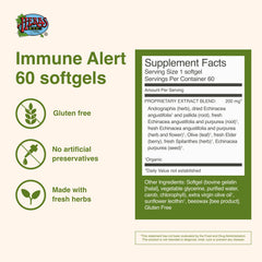 Product label close-up of Herbs Etc. Immune Alert 60 ct softgels