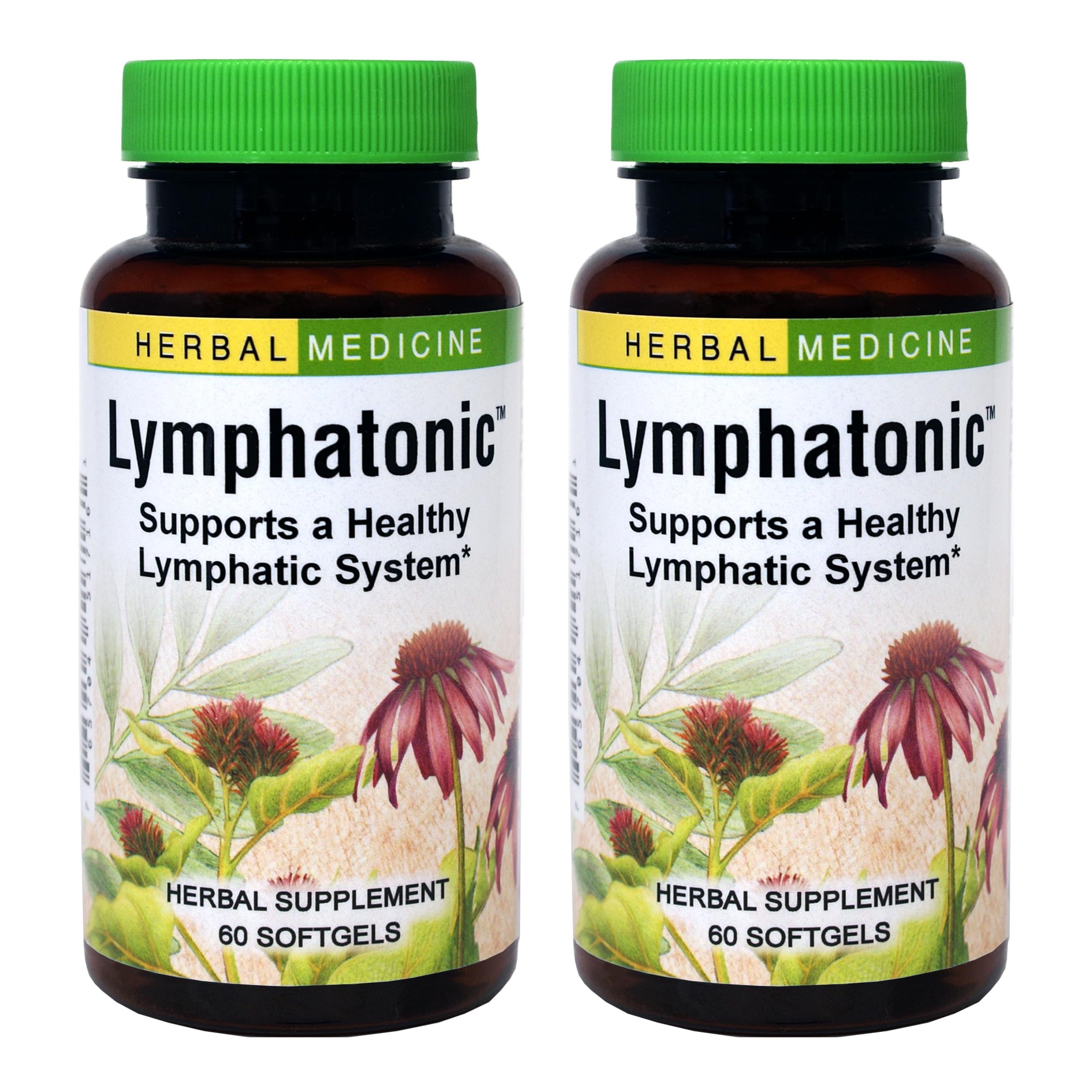 Herbs Etc Lymphatonic softgels bottle on shelf, highlighting daily lymph support