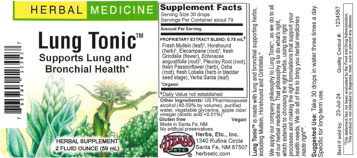 Herbs Etc organic Lung Tonic packaging