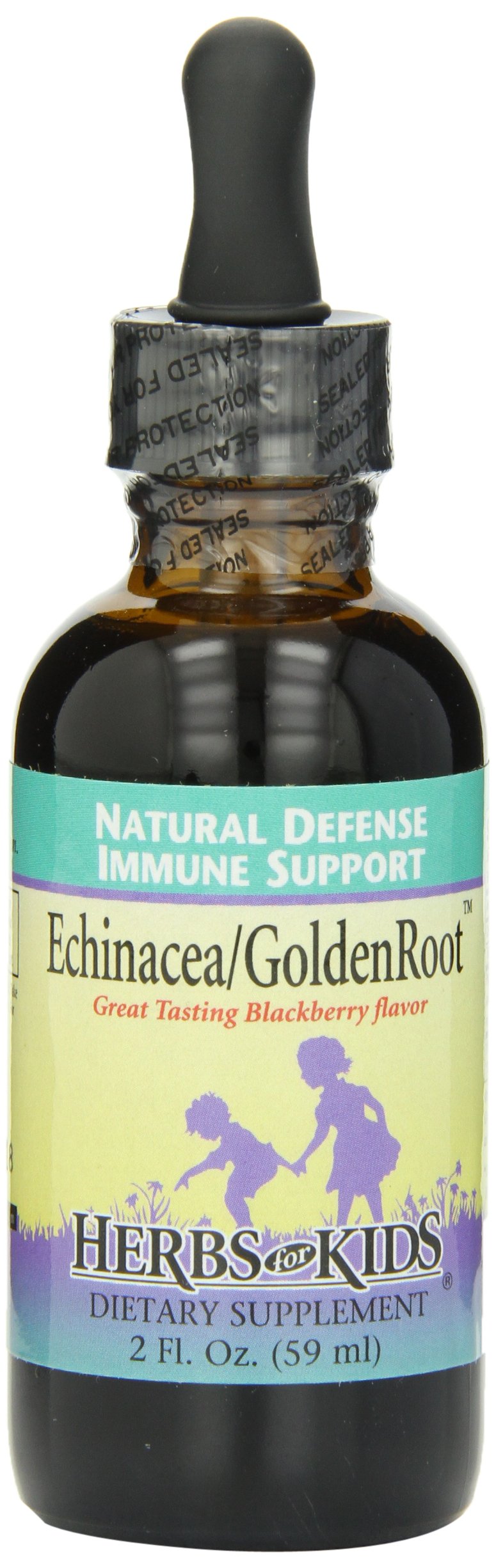 Front view of Herbs for Kids Echinacea/Goldenroot BlackBerry 2oz bottle