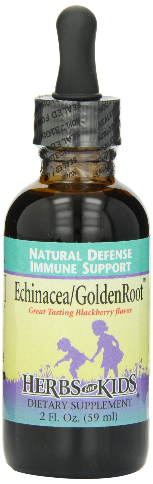 Front view of Herbs for Kids Echinacea/Goldenroot BlackBerry 2oz bottle