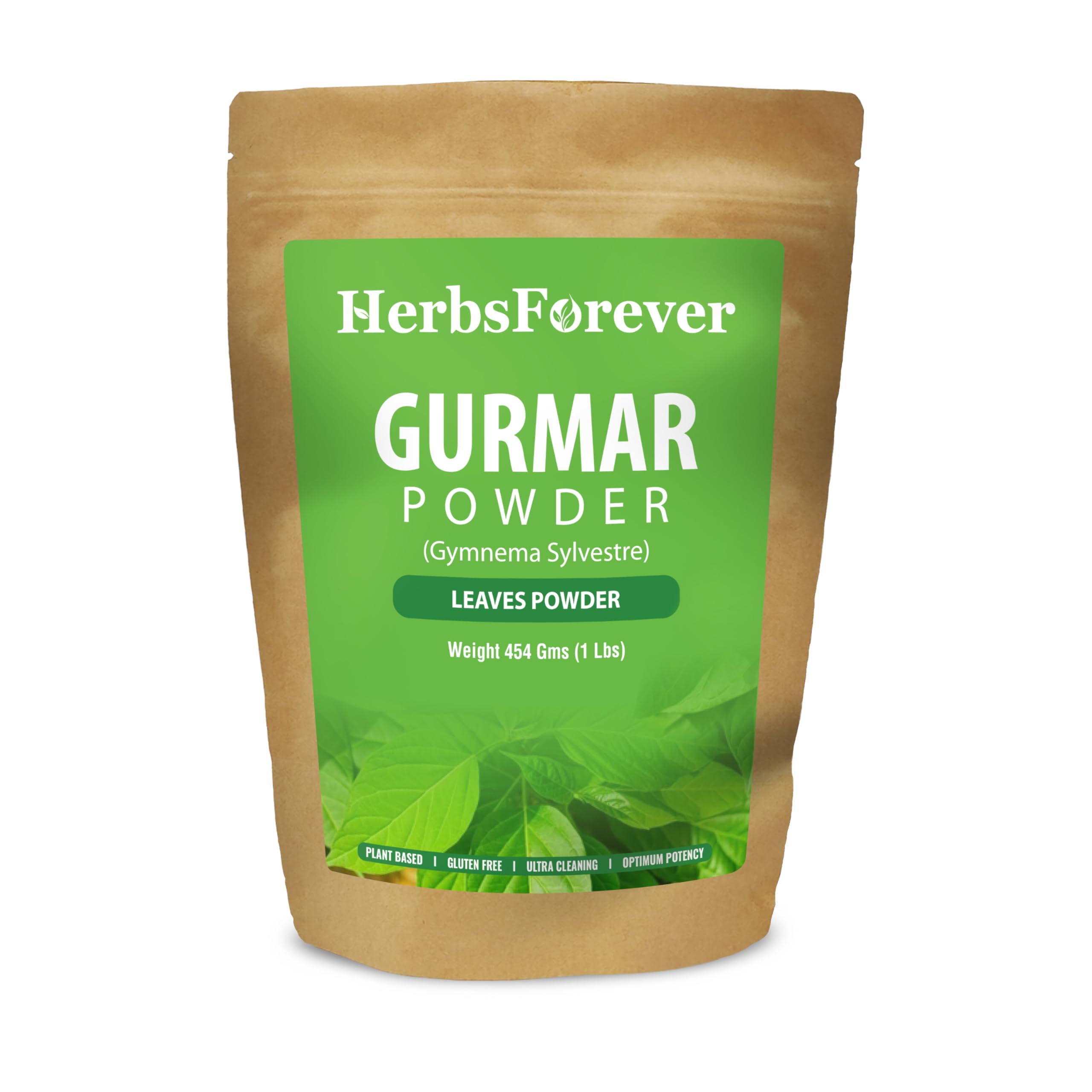 Herbsforever Gurmar Powder resealable bag with organic Gymnema Sylvestre leaves