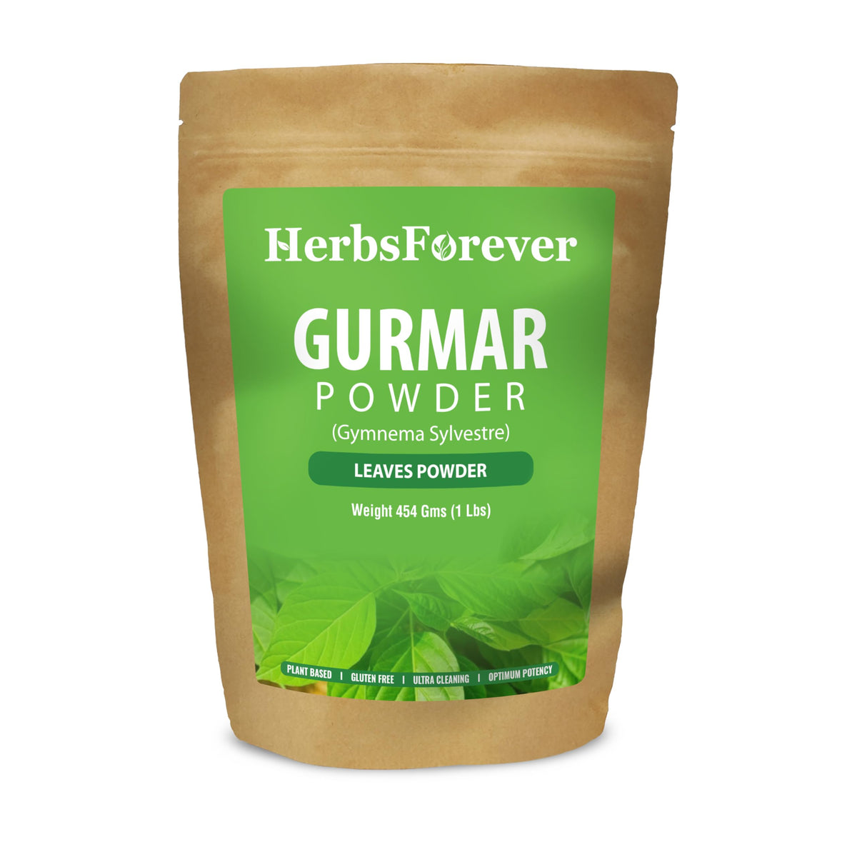 Herbsforever Gurmar Powder resealable bag with organic Gymnema Sylvestre leaves
