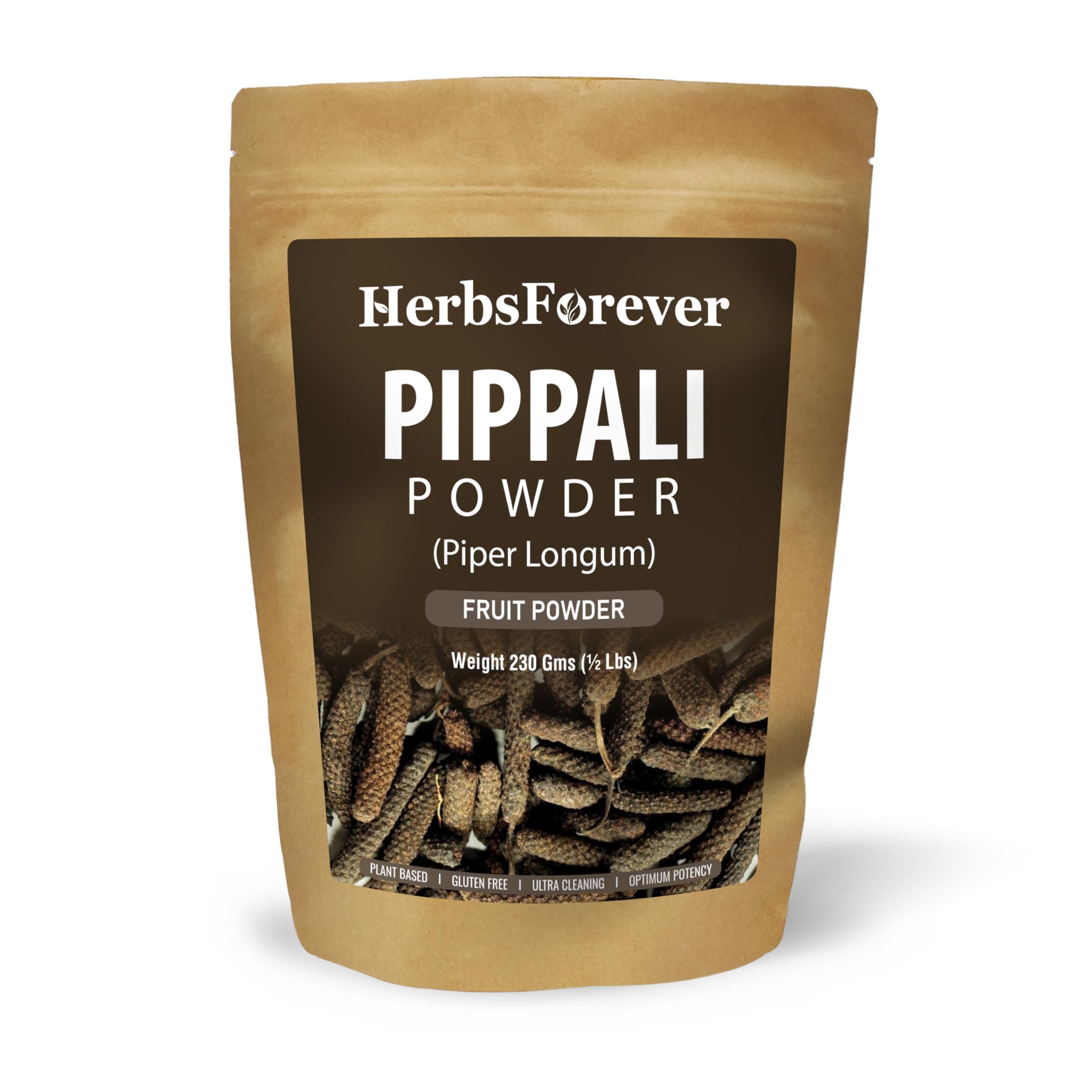 Front view of HerbsForever Pippali Powder 230g package