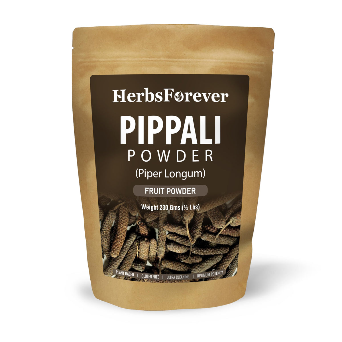 Front view of HerbsForever Pippali Powder 230g package